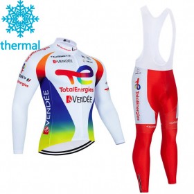 Set Fietsshirt Lange Mouw + Lange Koersbroek 2021 Team TotalEnergies N003 Winter Thermal Fleece
